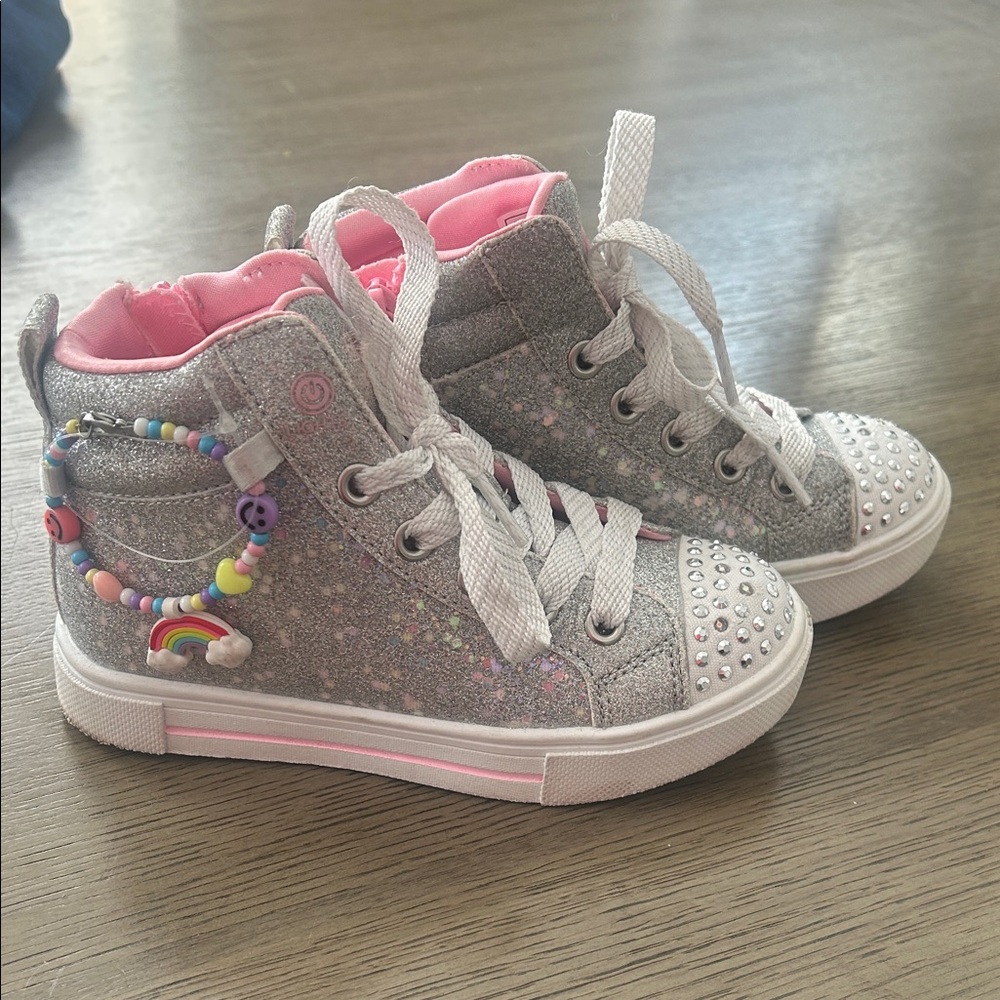 Kids Glitter High-Top Sneakers-Light up Skechers Twinkle toes